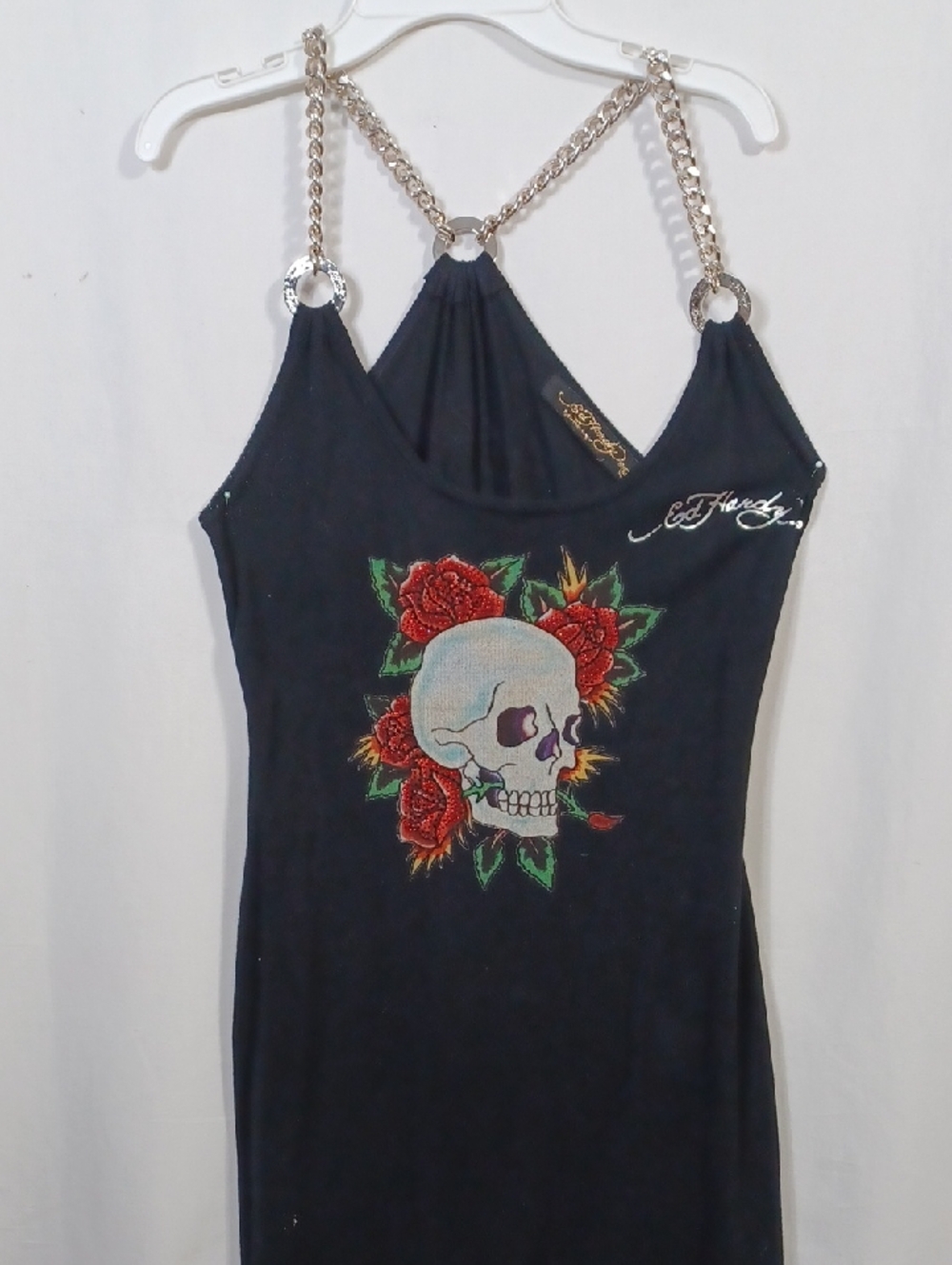 Ed Hardy Black Skull & Red Rose Chain-Strap Camisole